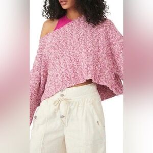 Free People Good Day Pullover Short Sleeve Cropped Sweater Pink Rose NWOT Medium